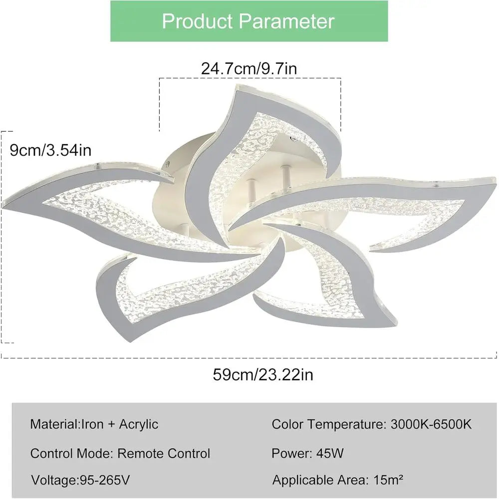 Dimmable LED Ceiling Light, 23.6 Chandelier, Mount, Remote Control, Acrylic Lower Ceiling Lamp Fixture for Living Room, Dining R