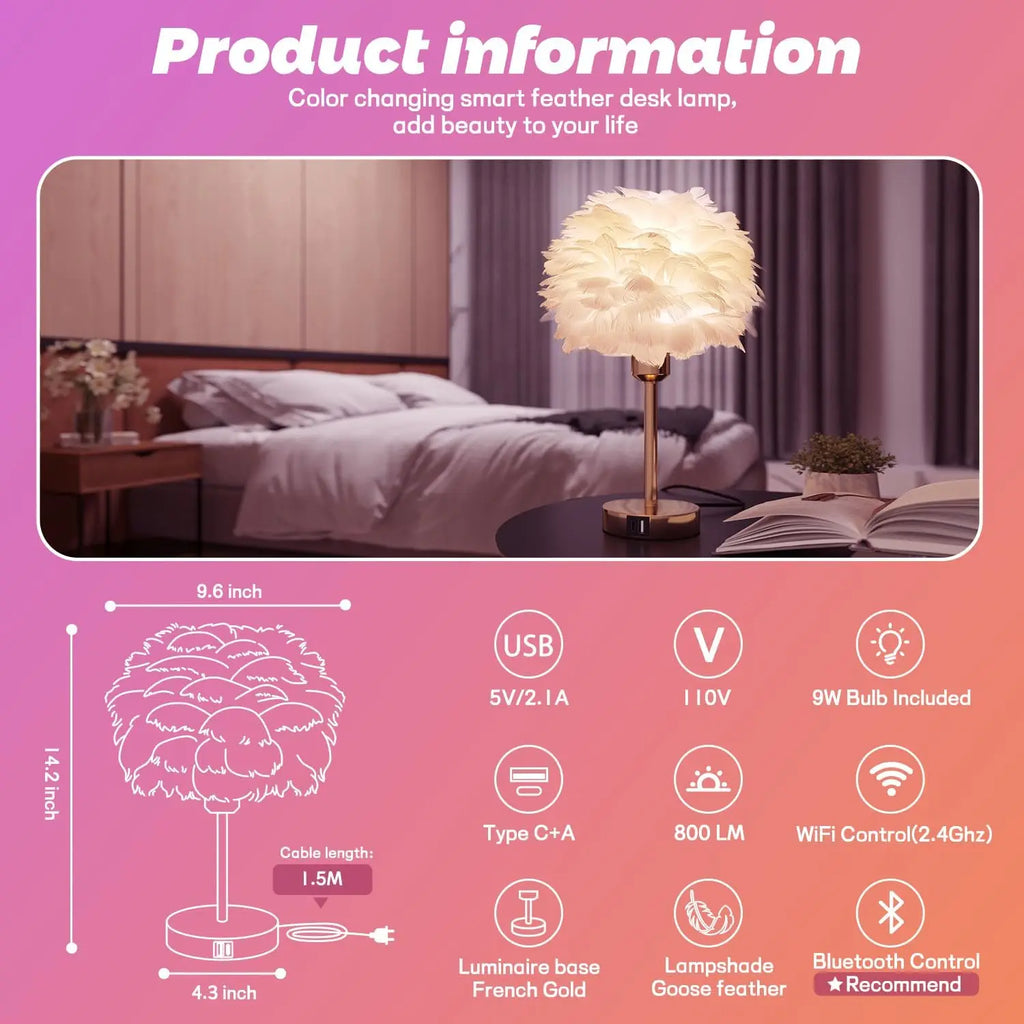 Smart Touch Control Bedside Lamp with USB Charging, Alexa Compatible, Dimmable RGB Night Light for Bedroom or Nursery