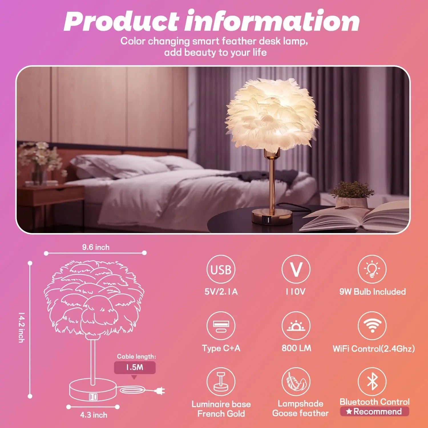Smart Touch Control Bedside Lamp with USB Charging, Alexa Compatible, Dimmable RGB Night Light for Bedroom or Nursery