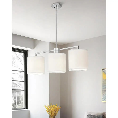 3-Light Dining Room Light ixture, Brushed Nickel Kitchen Island Lighting with Linen Drum Shade, ern Linear Chliers or Dining Roo