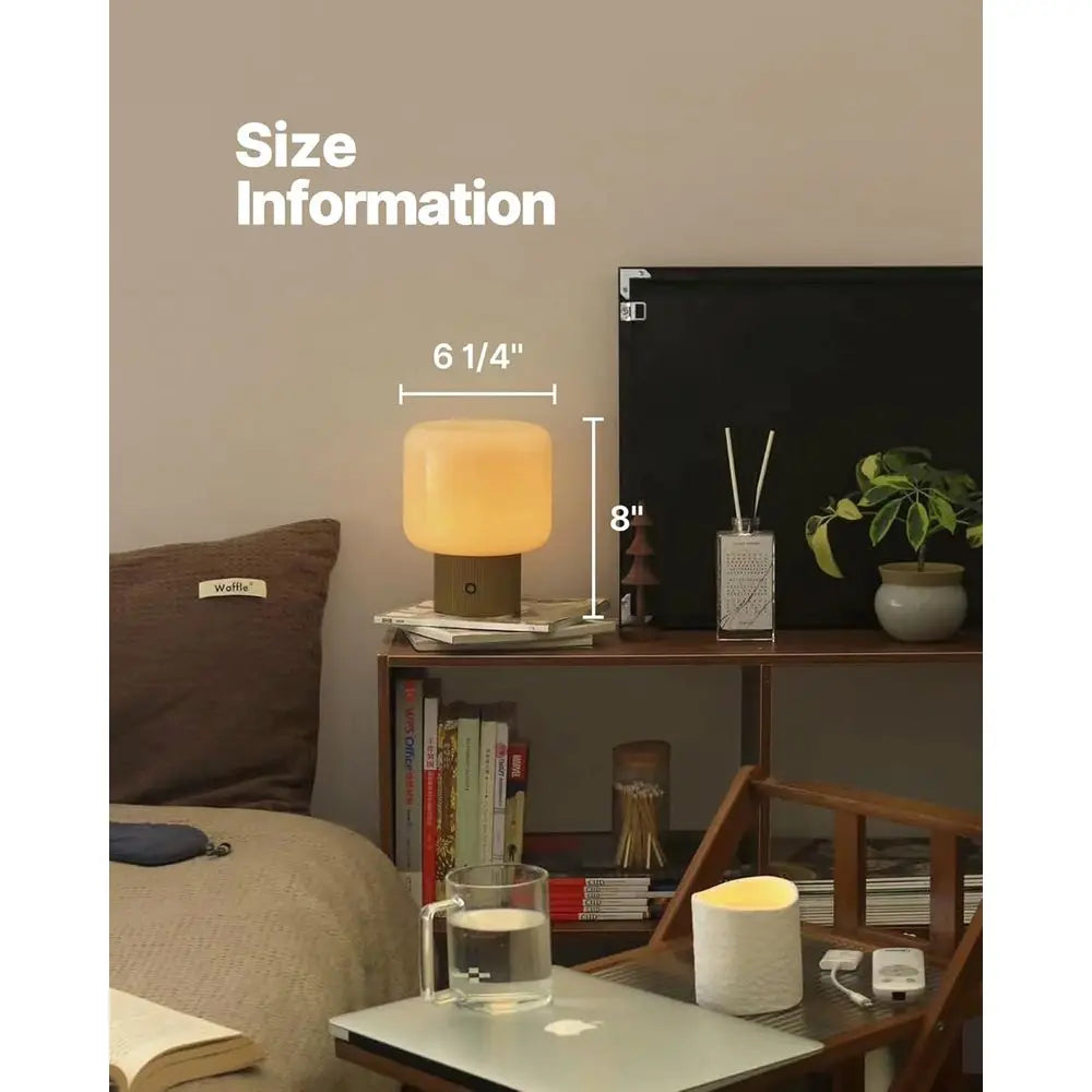 MAGCHARM HMushroom Lamp, 5W Cute CordlRechargeable Table Lamp with Glass Shade, 3 Color Temps LED Dimmable Ambient Lighting, Sma
