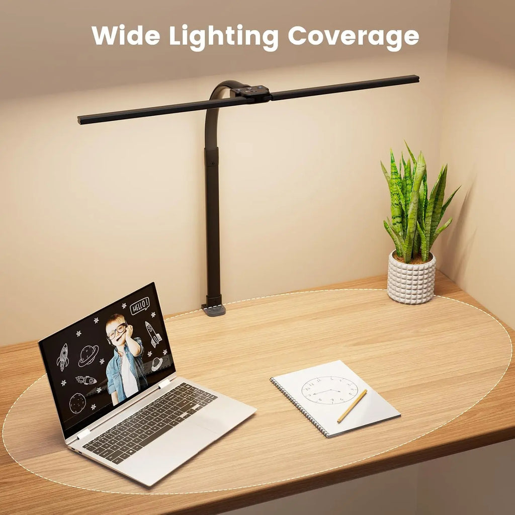 24W LED Desk Lamp with Remote Control, Dimmable Double Head Gooseneck Light for Home Office