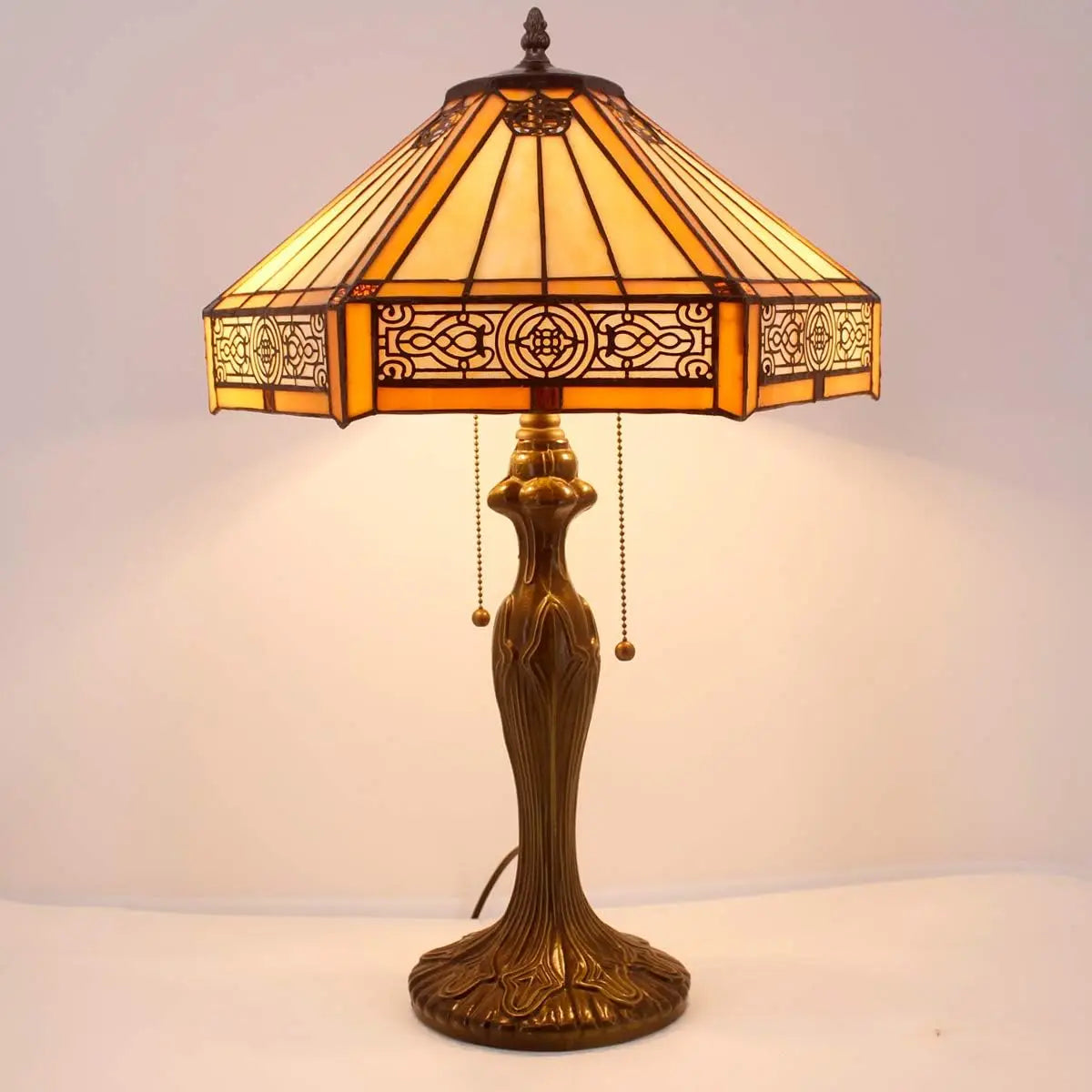 Yellow Hexagon Stained Glass Table Lamp, 16x16x24 Inches, Metal Base for Bedroom Living Room Office Decor