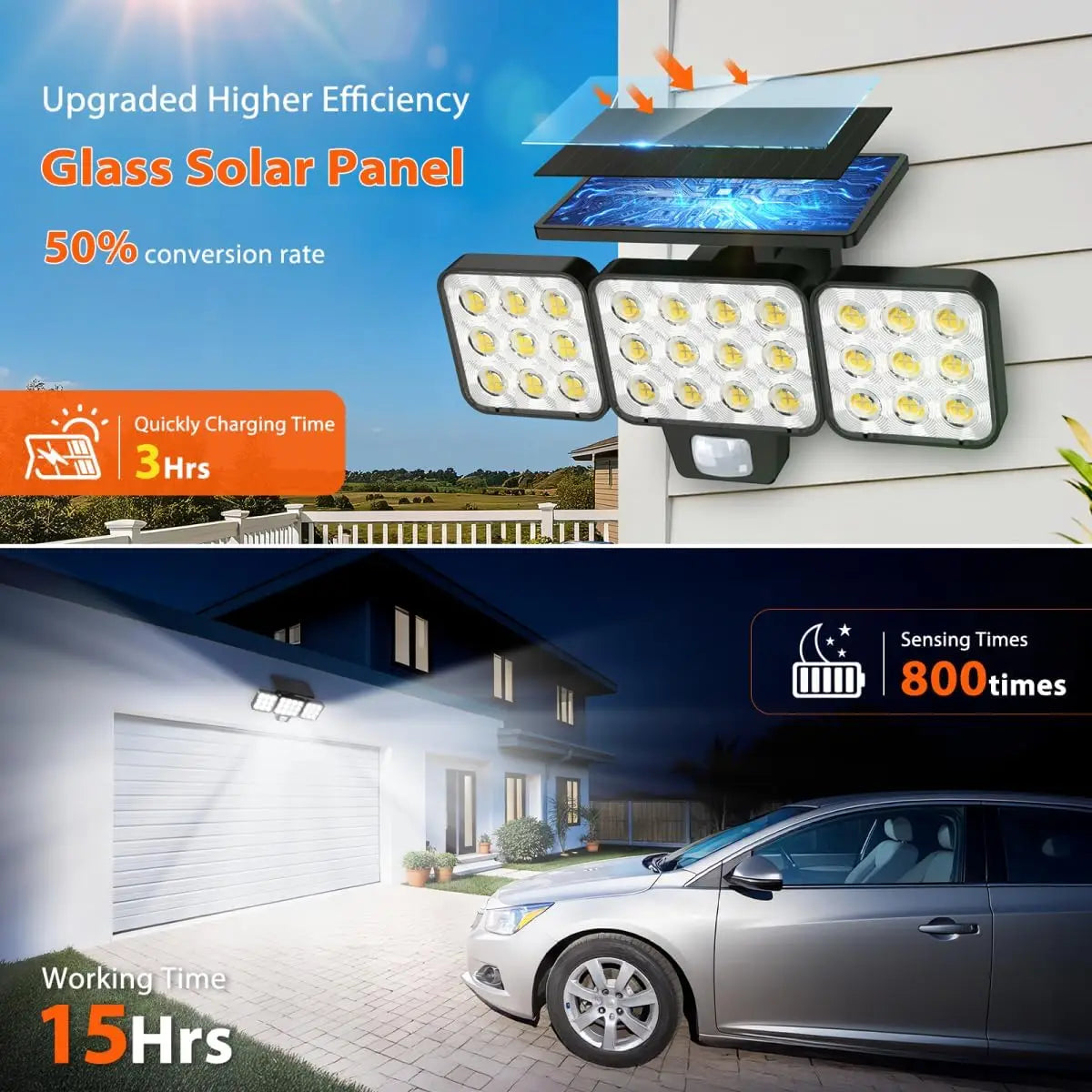 4-Pack Solar Motion Sensor Flood Lights, 3500LM Bright Waterproof Outdoor Security Lighting for Yard