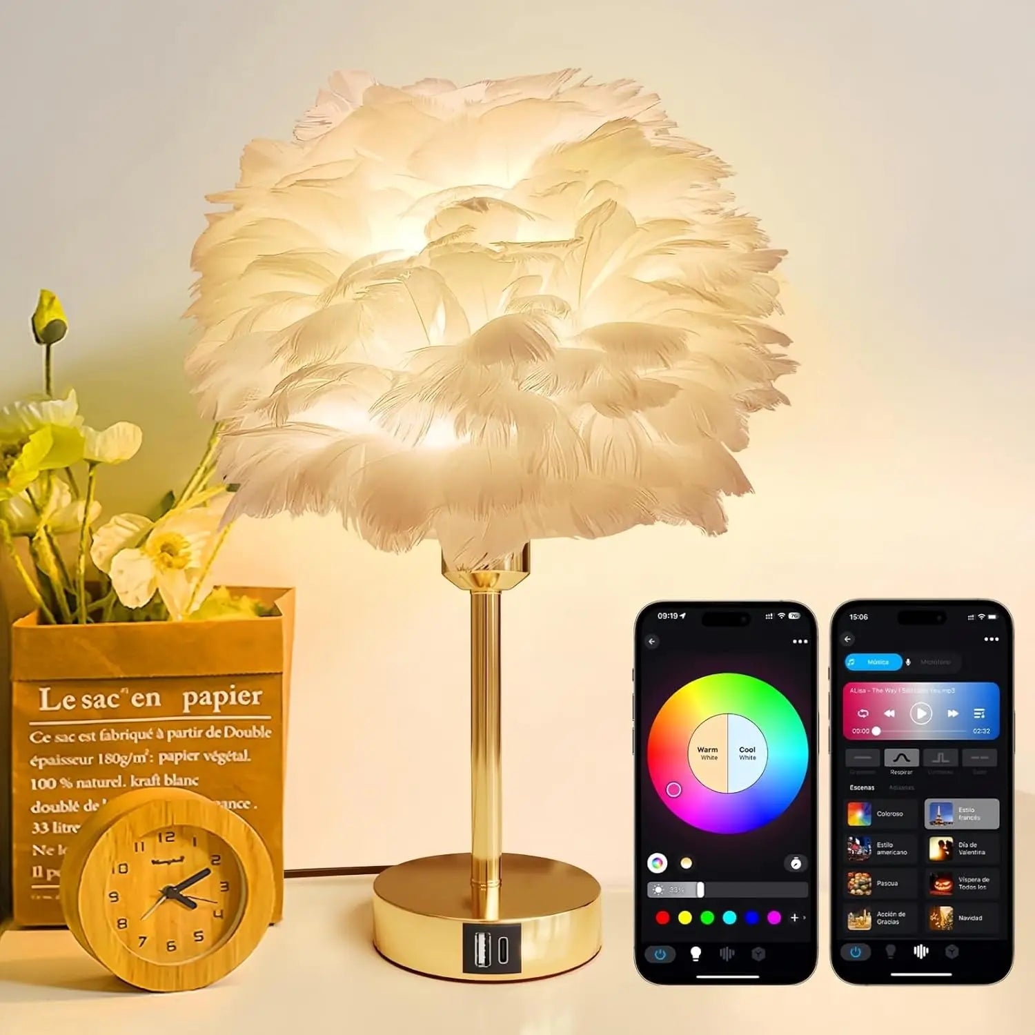 Smart Touch Control Bedside Lamp with USB Charging, Alexa Compatible, Dimmable RGB Night Light for Bedroom or Nursery