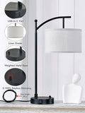 Modern Table Lamp Set of 2 with USB C+A Ports, Dimmable LED Bulbs, Linen Shade for Living Room Bedroom