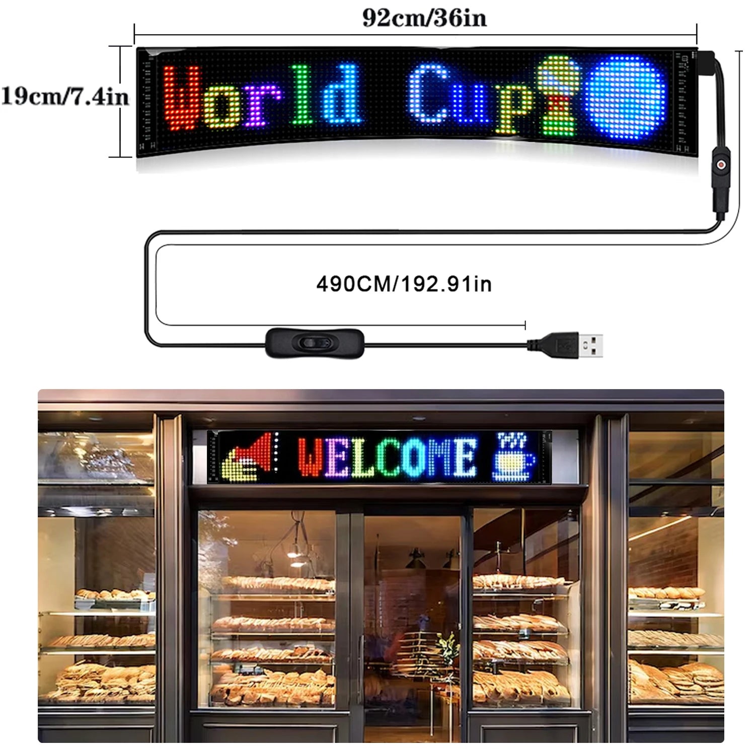 LED Flexible Screen Scrolling Advertising LED Signage USB 5V Bluetooth App Control Programmable Text Pattern Clock LED Car sign