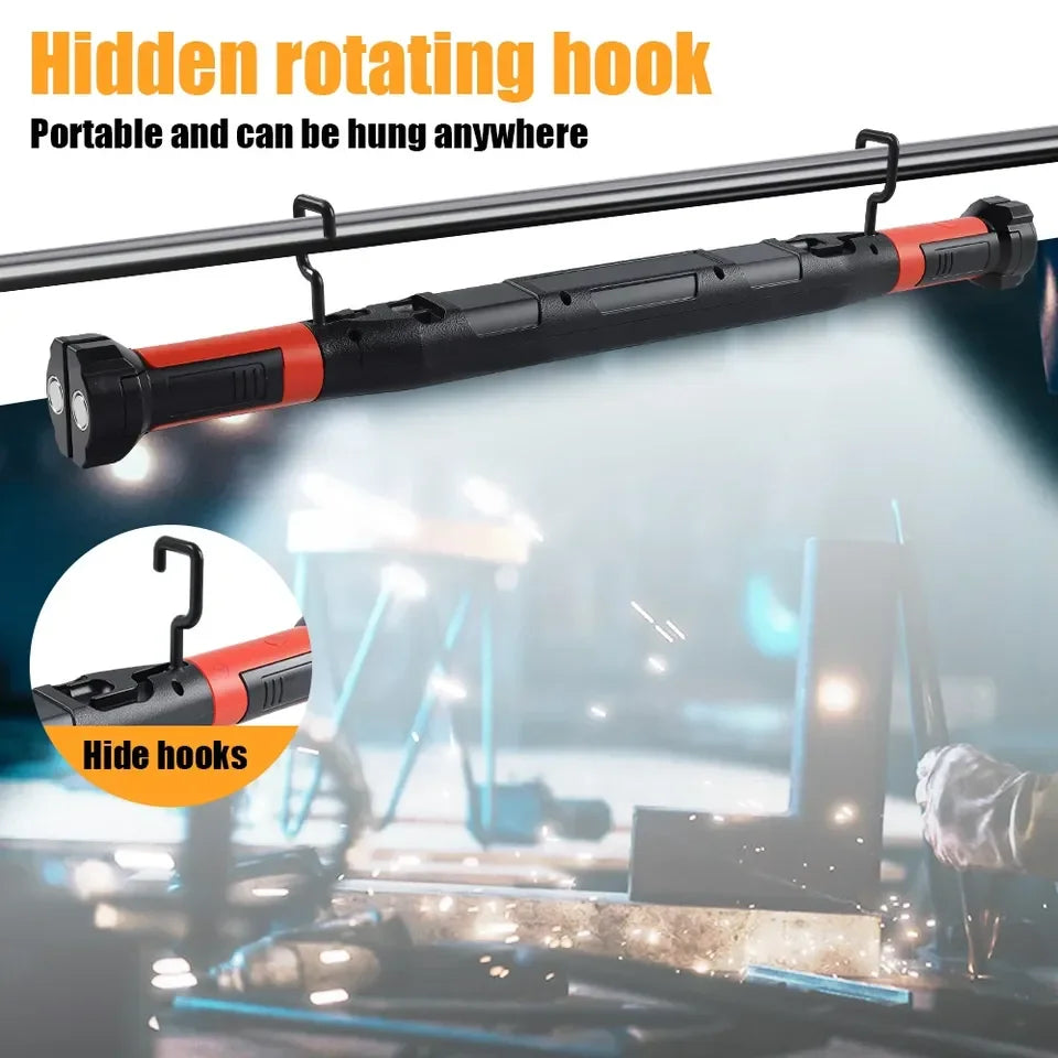 High Lumen Rechargeable LED Work Light Ideal for Car Emergency Repair Powerful Magnetic Flashlight with Hooks and Magnetic Base