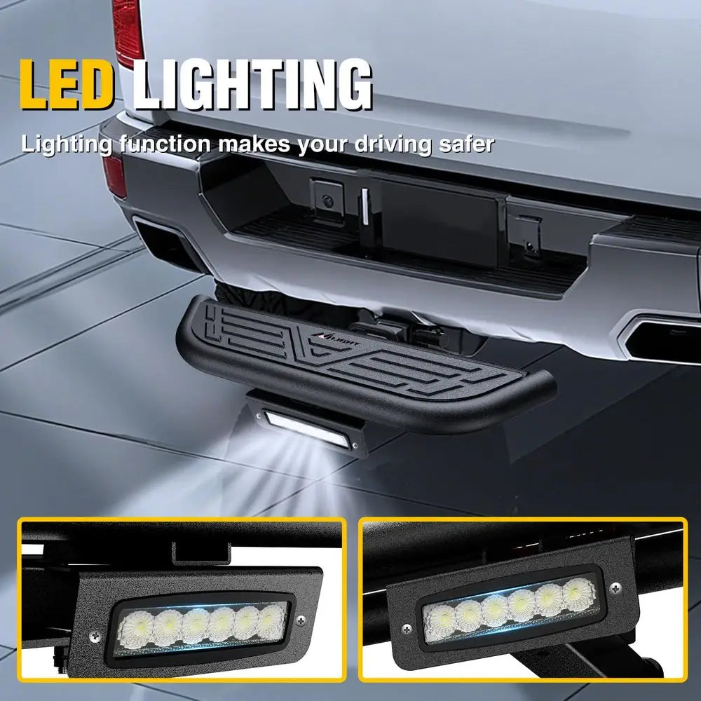 Hitch Step 2 Inch Receiver Unil with LED Light, Pin Lock and U-Bolts Stabilize,Rear Bumper Guard or Pickups Trucks SUVs ATVs