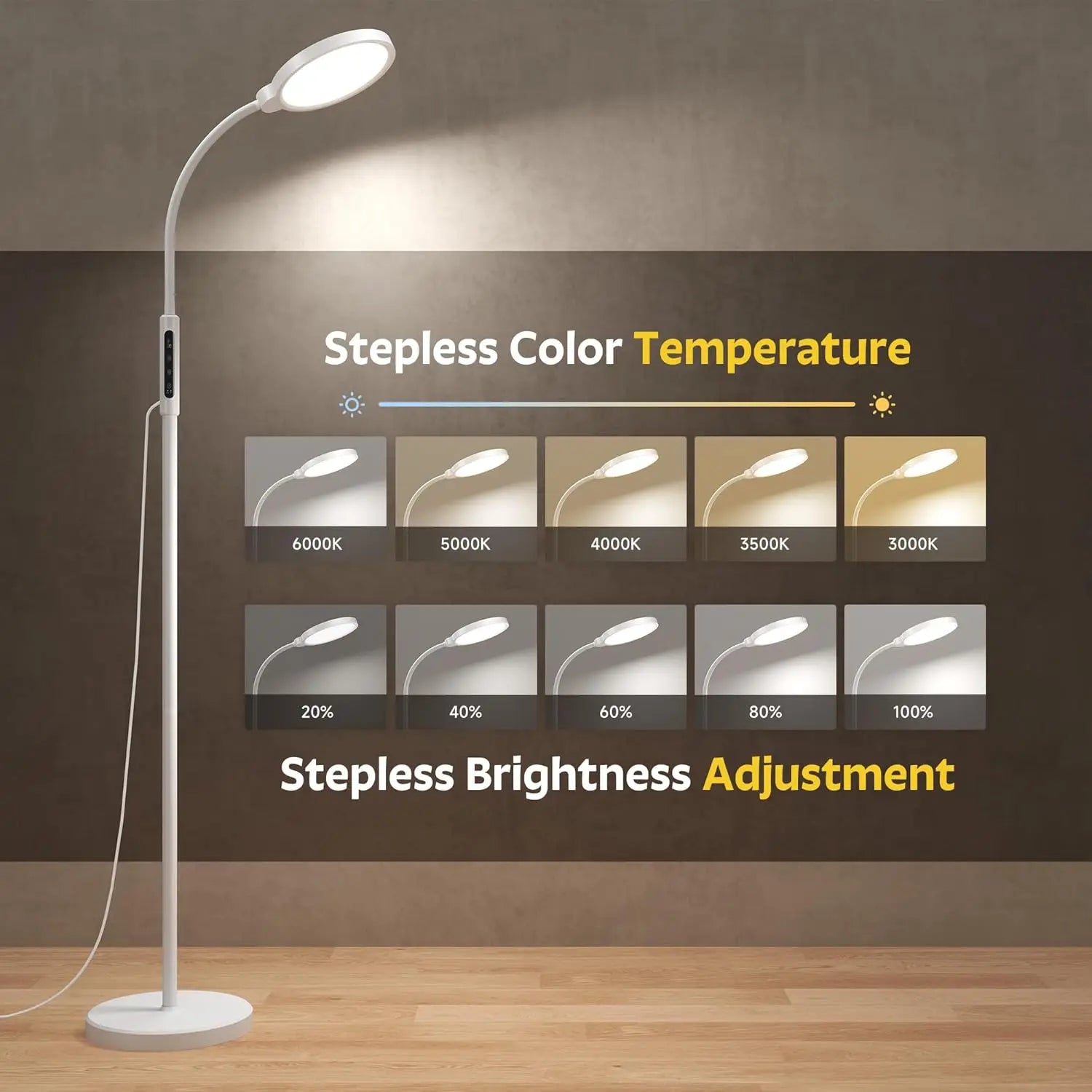 UV-Free Light Therapy Lamp, 11000 Lux Floor Sunlight with Touch Remote, 5 Colors 10 Brightness for Home Office