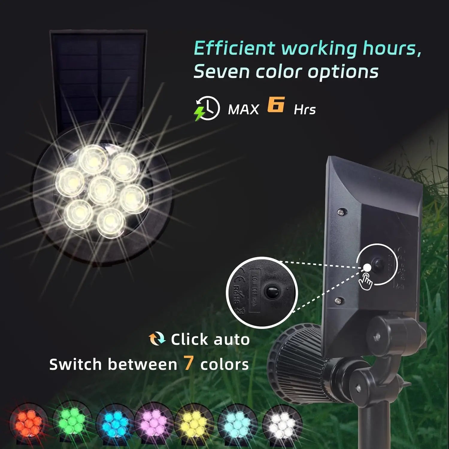 8 Mode Solar Spot Lights Outdoor, Color Changing Waterproof Landscape Lighting for Garden Patio Yard, 4 Pack