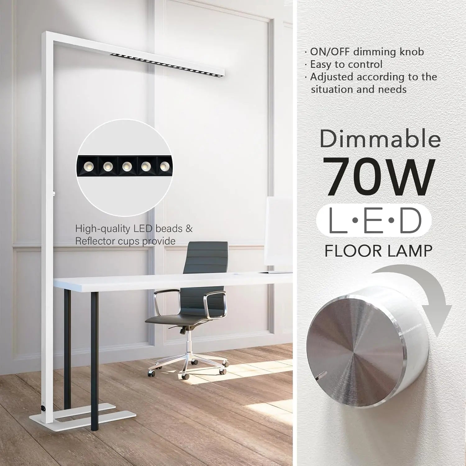 77" Dimmable LED Floor Lamp, 7350LM Eye-Care Standing Light for Office and Living Room - White
