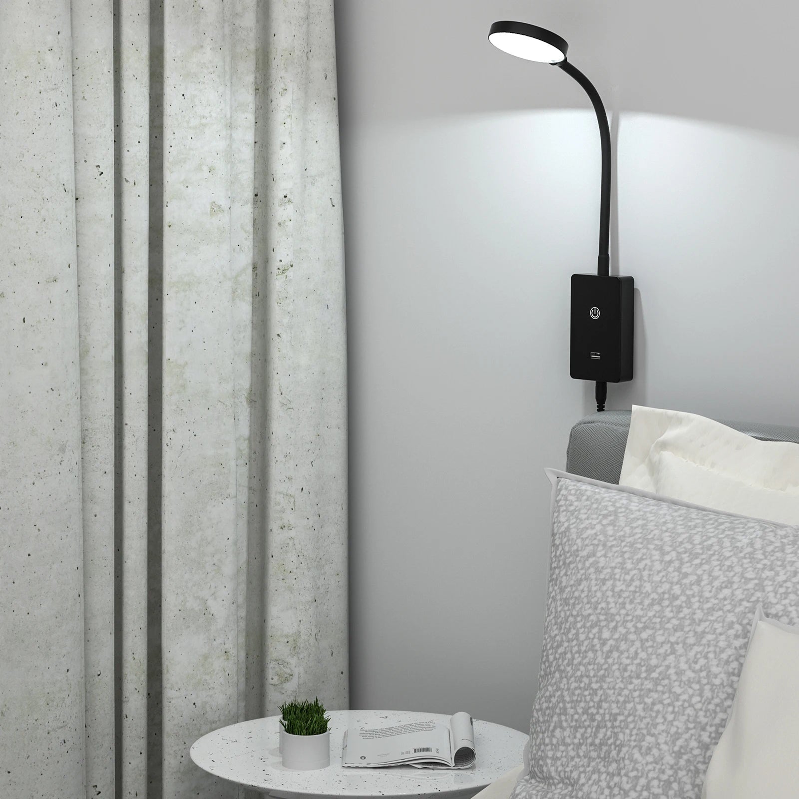 Touch Dimmable LED Bedside Wall Mounted Reading Lamp for Bedroom Nightstand, 4 Brightness Levels, 120° Wide Angle Lighting