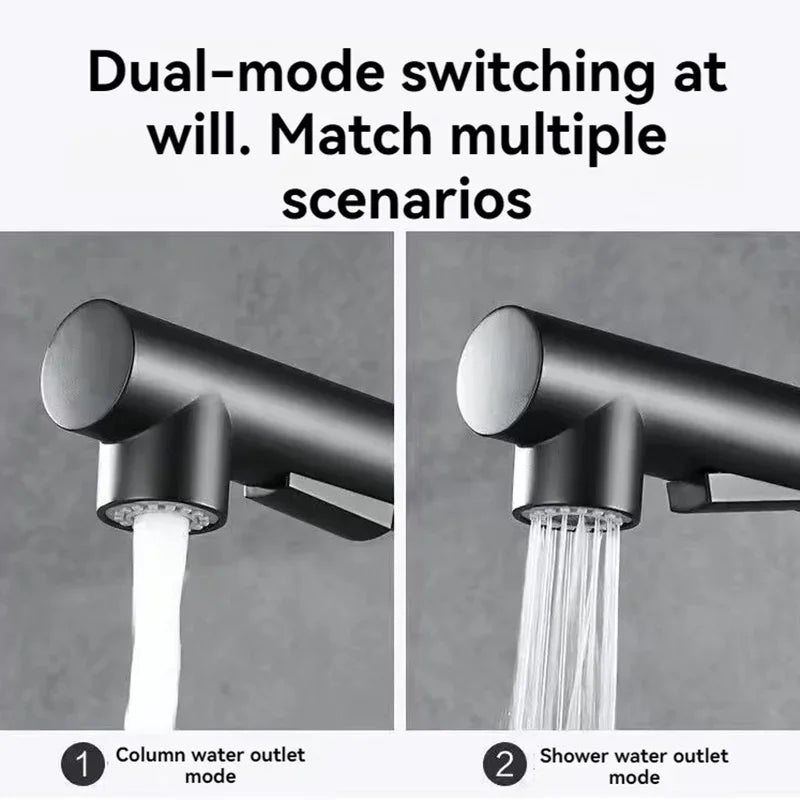 Free Shipping Black Pull Out Kitchen Sink Faucet Two Model Stream Sprayer Nozzle Stainless Steel Hot Cold Wate Mixer Tap Deck