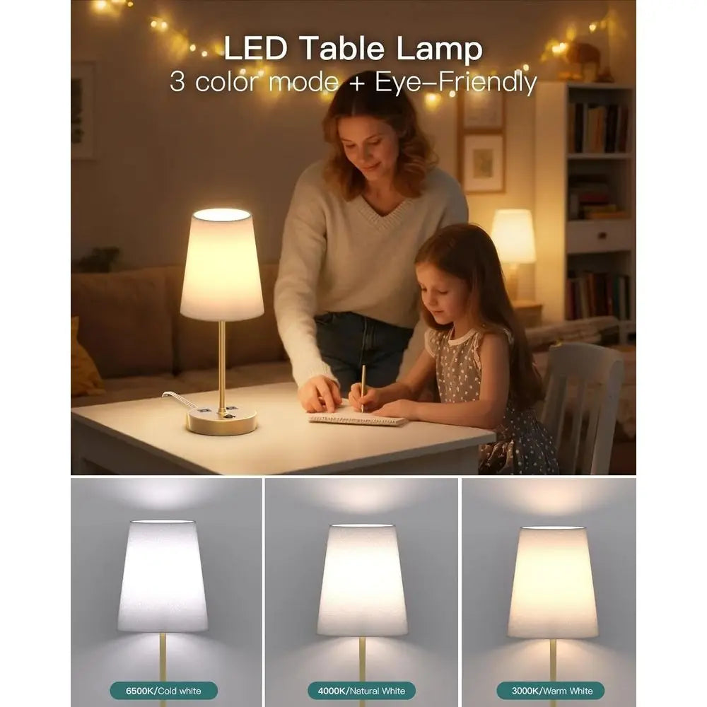 3-Way Dimmable Table Lamp with AC Outlet & USB C Charging Ports, Ideal for Bedroom, Living Room, Desk, and Home Office