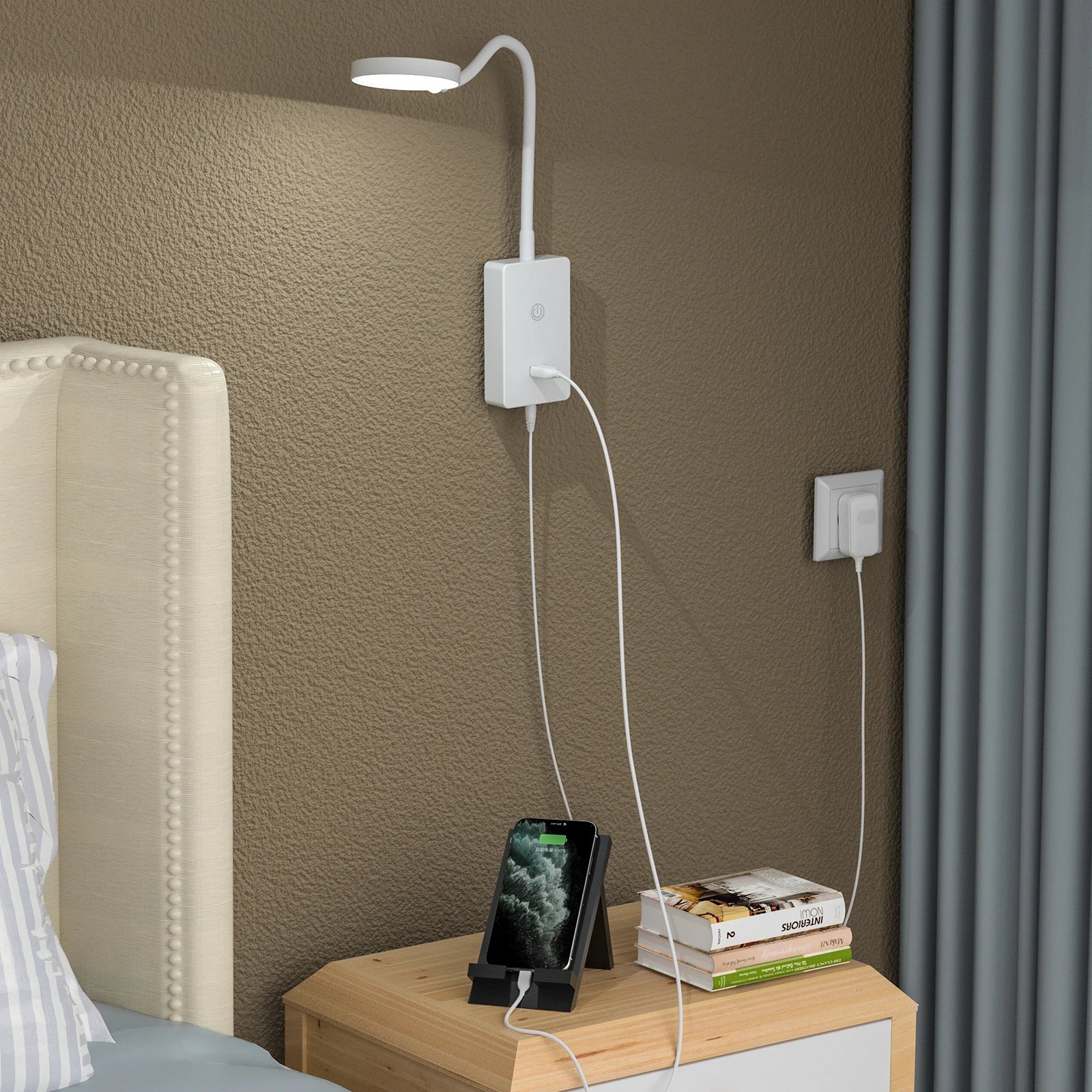 Touch Dimmable LED Bedside Wall Mounted Reading Lamp for Bedroom Nightstand, 4 Brightness Levels, 120° Wide Angle Lighting