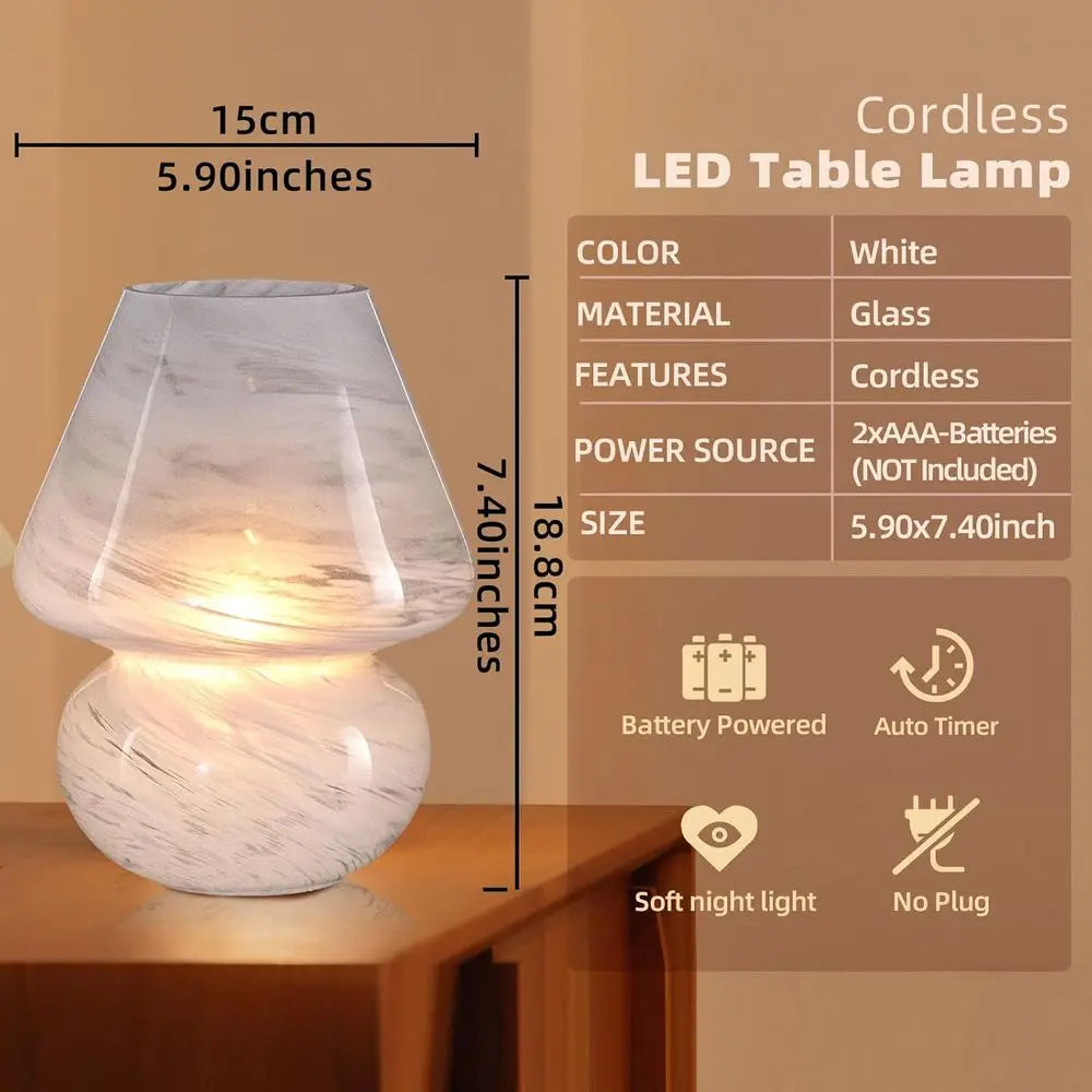 MJ PREMIER Mushroom Lamp, Battery Operated Lamps Timer, CordlTable Lamp with LED Bulb or Power Light, Decorative Home Decor or L