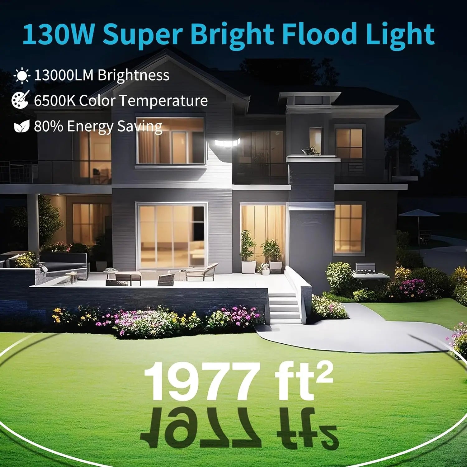 130W LED Flood Light with 5 Adjustable Heads, 13000LM Brightness, IP65 Waterproof for Outdoor Security Lighting