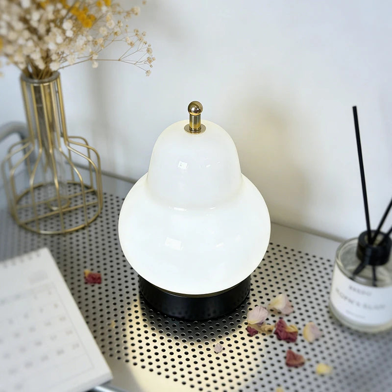 Murano Glass Cream Style Mid-Century Gourd Pear Table Lamp Bedroom Bedside Study Portable Ambient Decor Lamp