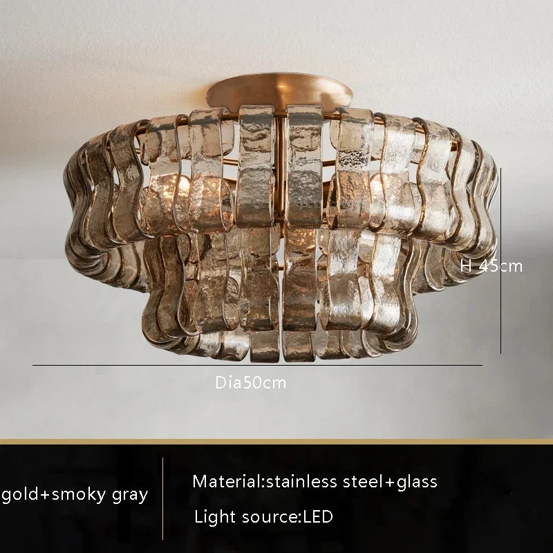 Gray Glass Ceiling Chandeliers 2026 Classic Round Hanging Lamps for Ceiling Home Decoration Lighting Gold Lustres Lamparas
