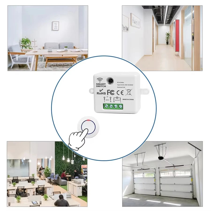 RF 433MHz Wireless Light Switch Mini Round Button Wall Panel Switch Remote Control 220V 110V 10A Relay Controller For LED Lamp