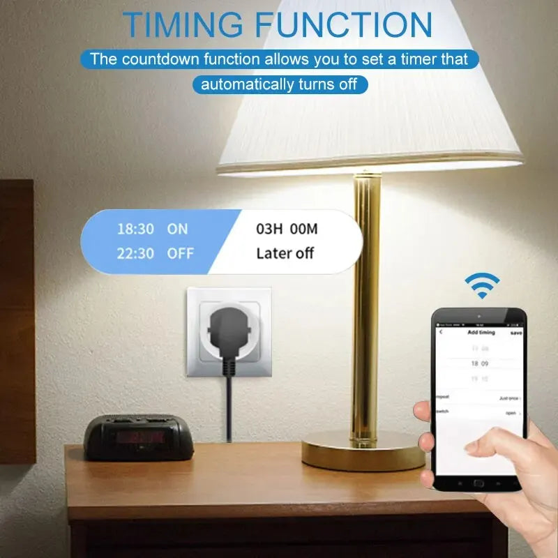 Smart EU Socket WiFi 20A EU Plug Outlet Remote Control Timer Power Monitor Support Voice Google Home Alexa