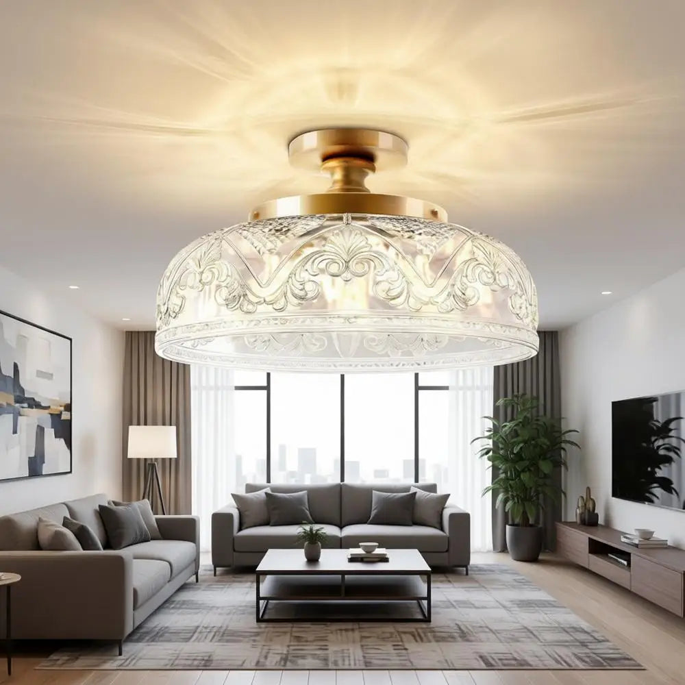 12 Inch Large Gold Ceiling Light Fixture, 3-Light Globe Glass for Kitchen, Bathroom, Hallway, Dining Room (Bulb Not Included)