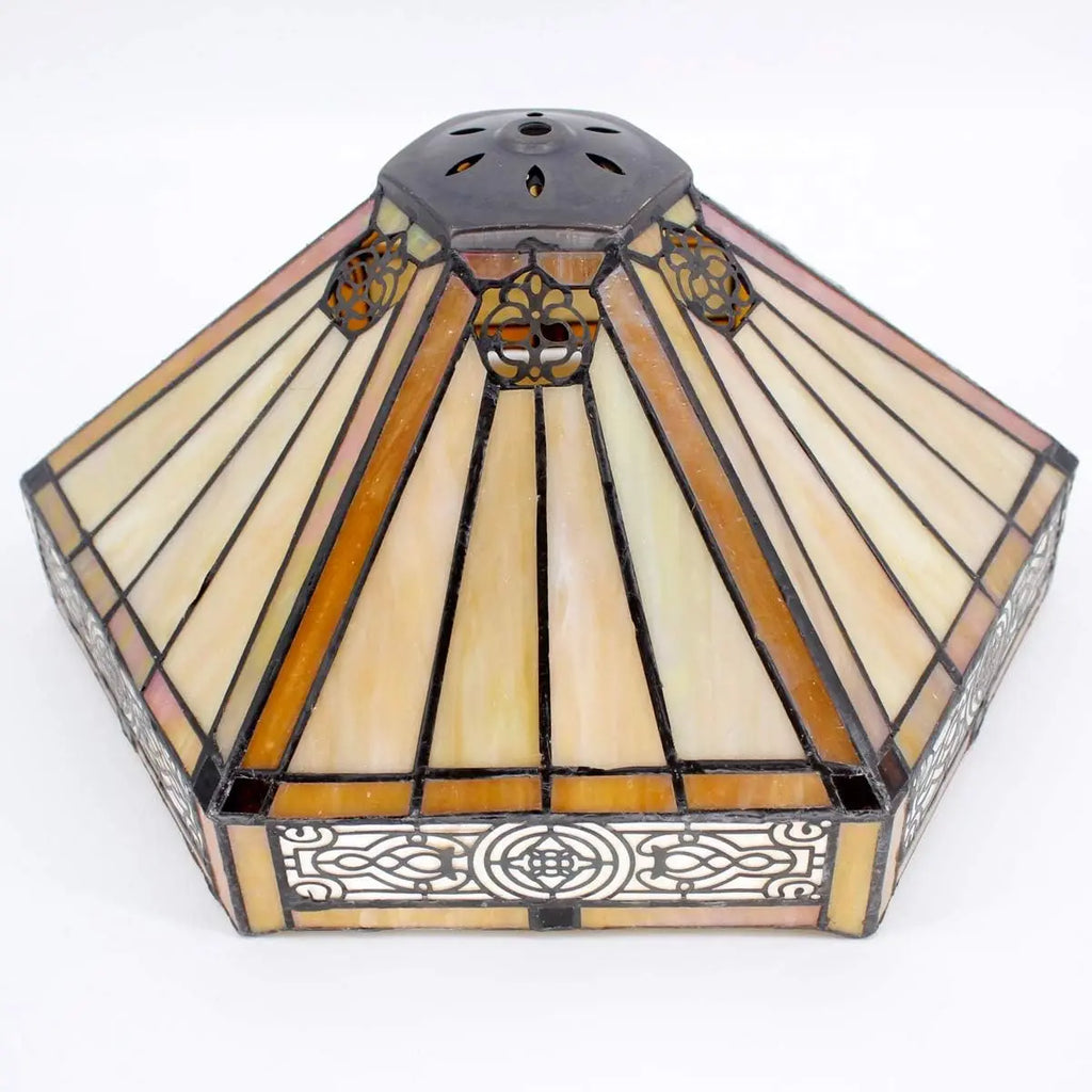 Yellow Hexagon Stained Glass Table Lamp, 16x16x24 Inches, Metal Base for Bedroom Living Room Office Decor