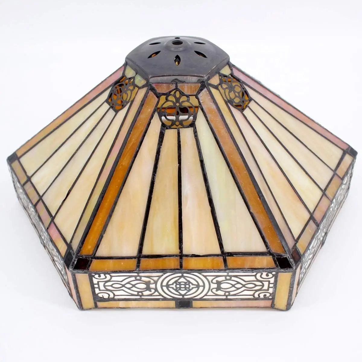 Yellow Hexagon Stained Glass Table Lamp, 16x16x24 Inches, Metal Base for Bedroom Living Room Office Decor