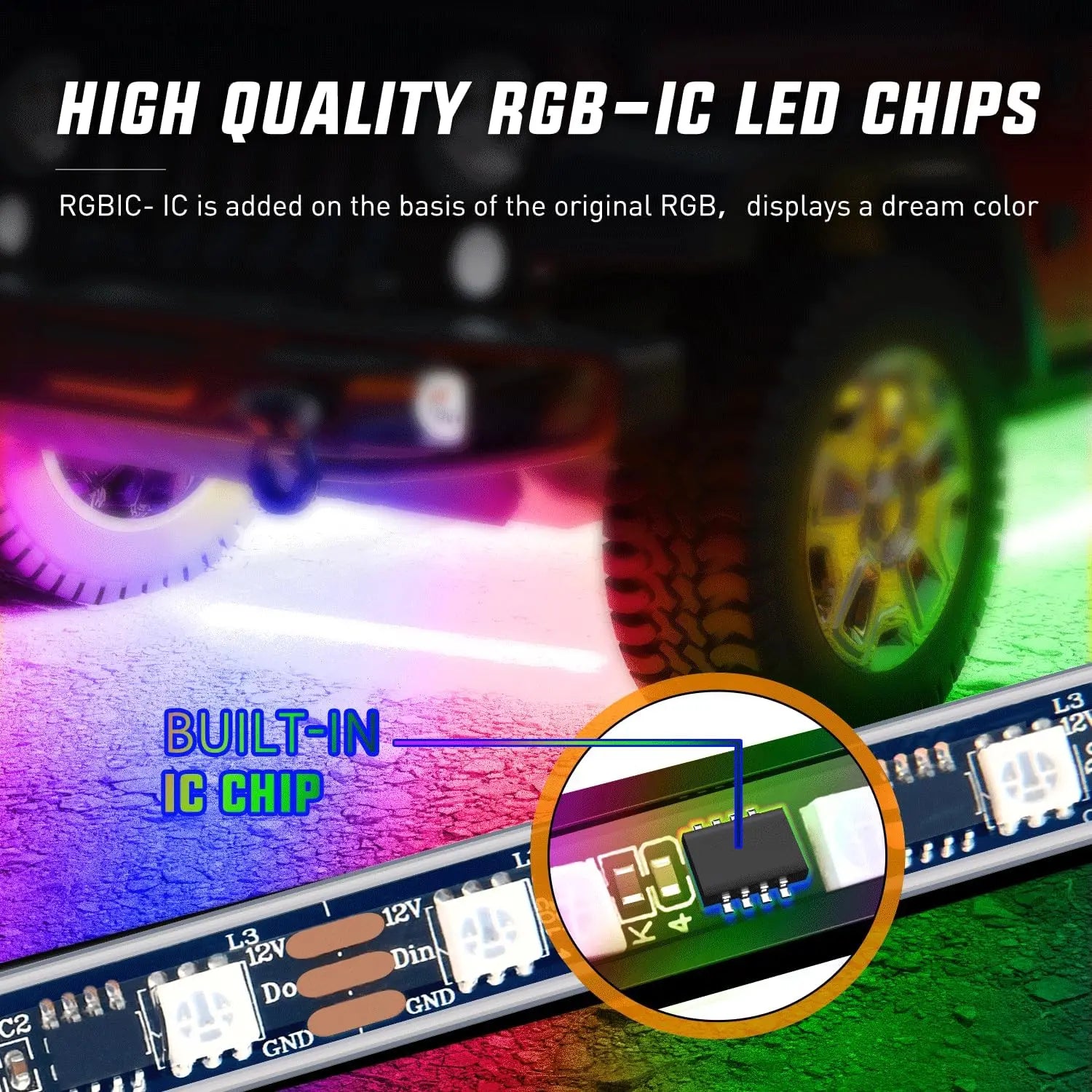 6Pcs Car Underglow Neon Strip Lights 300 LEDs RGB-IC DIY Sound Active Music Mode APP Remote Control
