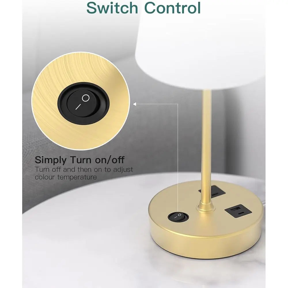 3-Way Dimmable Table Lamp with AC Outlet & USB C Charging Ports, Ideal for Bedroom, Living Room, Desk, and Home Office