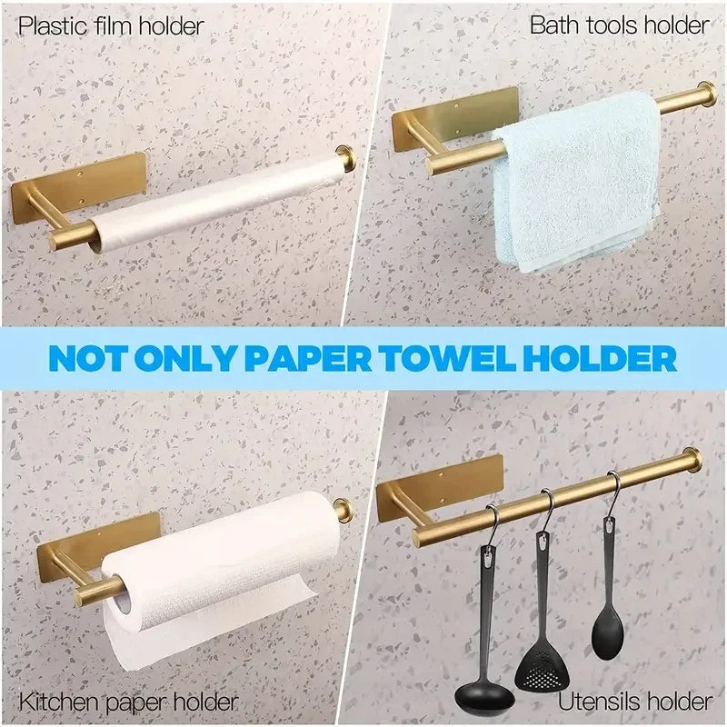1PC Paper Towel Holder Under Cabinet Wall Mount Stainless Steel Kitchen Paper Towel Black Rack Self Adhesive No Drill Bathroom