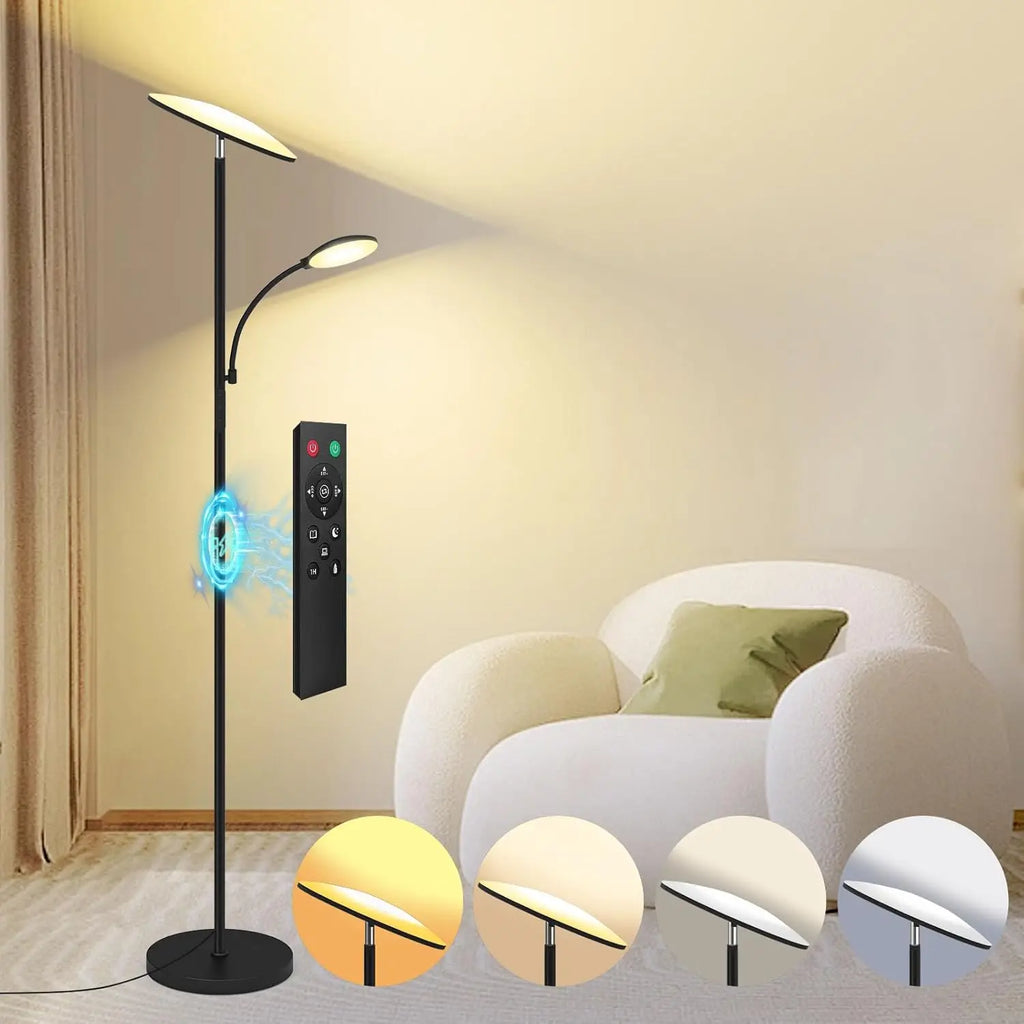 2025 Upgraded 42W 4500LM LED Floor Lamp with Rotatable Reading Light, Touch Remote Control & Memory Function