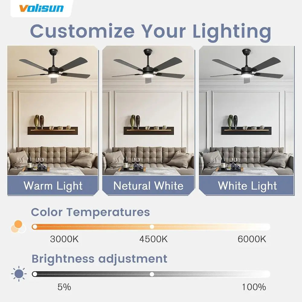 52 Inch Lush Mount Ceiling Fan with Lights and Remote, Dimmable LED Fan Light, Low Profile Ceiling Fan for Bedroom, Indoor/Outdo