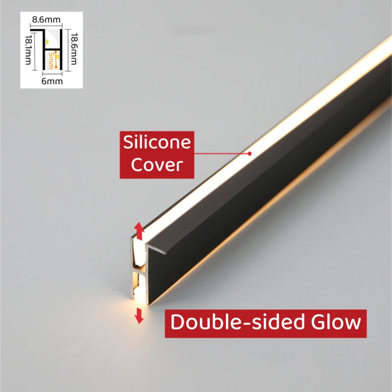 Ultra-Thin LED Cabinet Layer Lamp Aluminum Profiles Recessed Up Down Backlight 18mm Board Closet Wine Bookshelf Bar Strip Lights