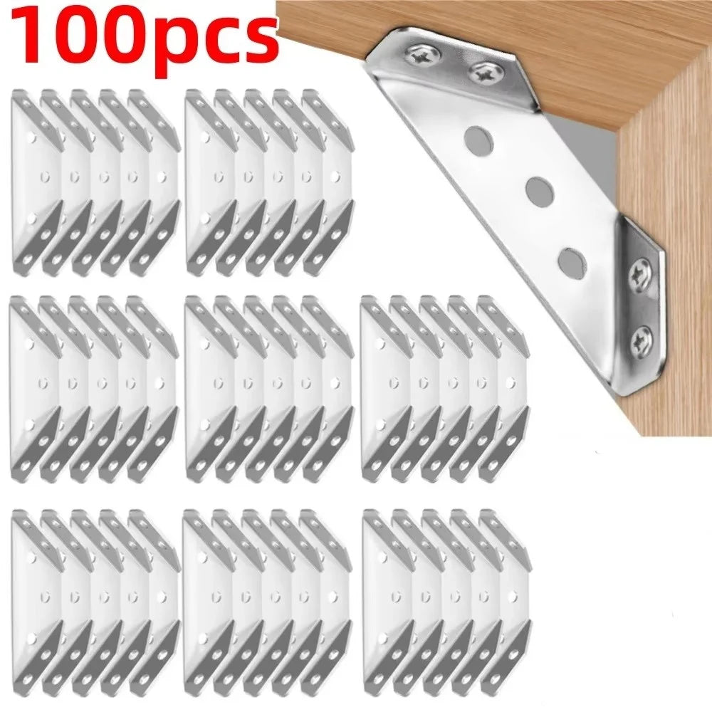 100Pc-12Pc Stainless Steel Angle Bracket Universal Furniture Right Angle Fixed Bracket Cabinet Trapezoidal Layer Board Connector
