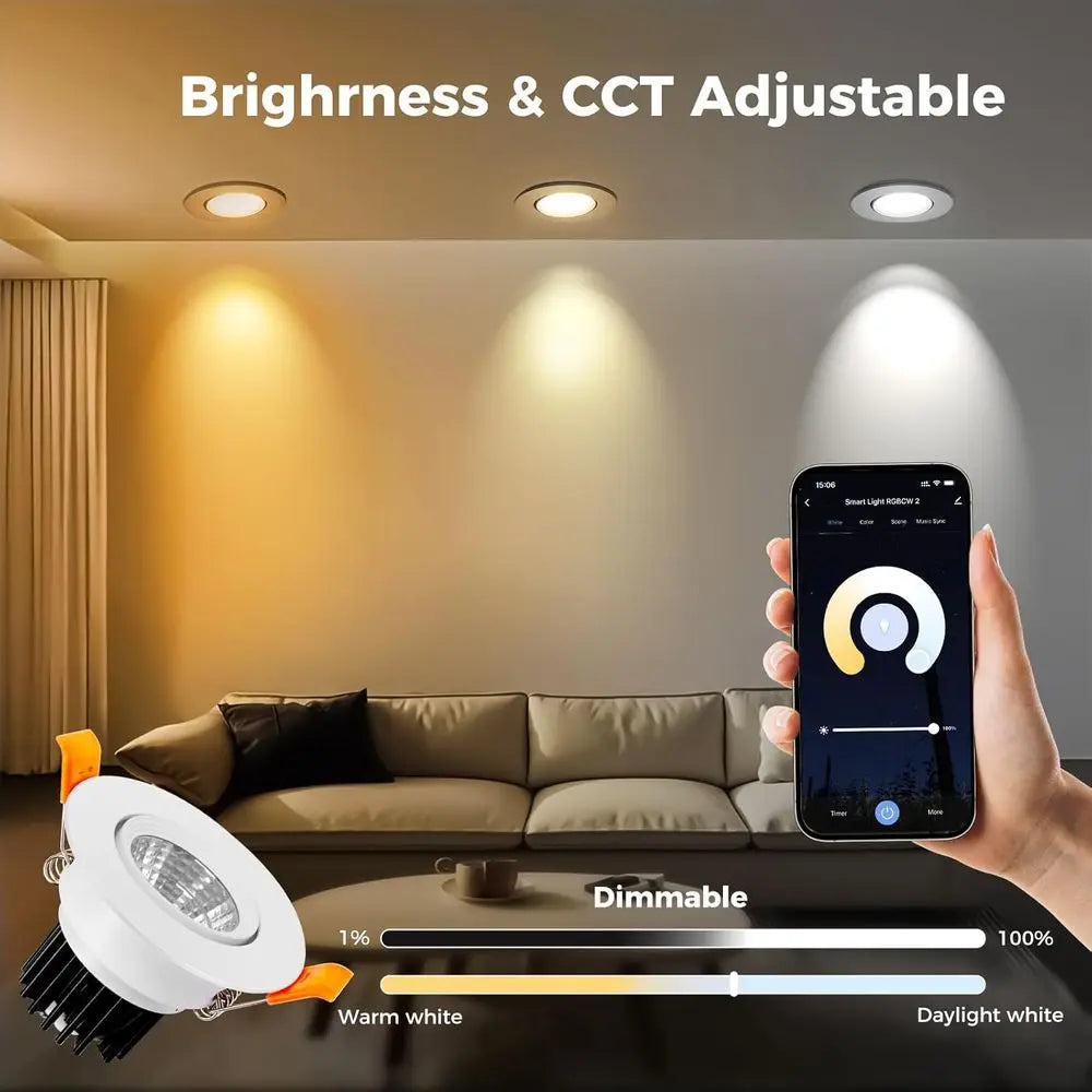 2 Inch Smart LED Recessed Lighting, 5W Dimmable RGB & CCT 2700-6500K, 110V Compatible with Alexa and Home, with LED Driver