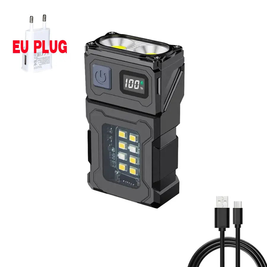 Mini Portable LED COB Flashlight Head Rotation Magnetic Torch Built-in Battery USB Rechargable Outdoor Camping Emergency Lantern