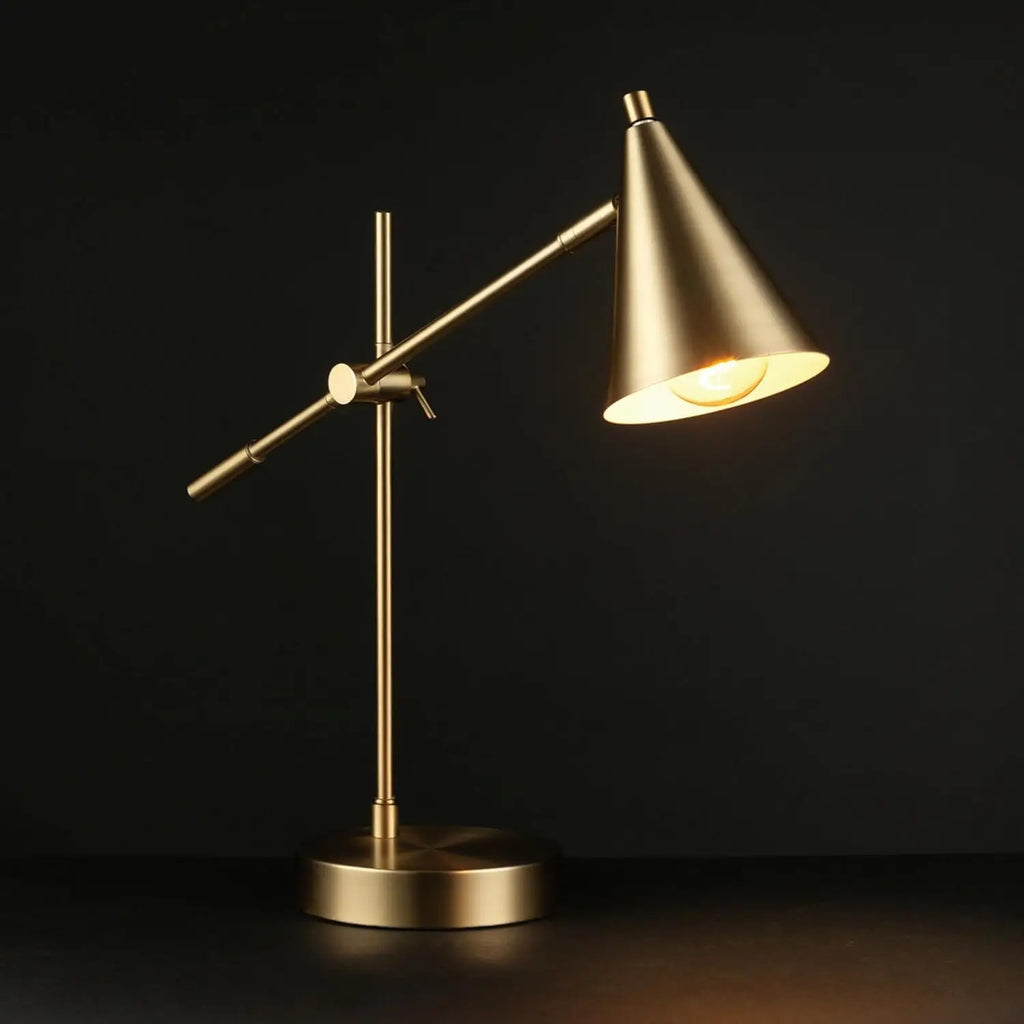 Adjustable Brass Desk Lamp with Modern Cone Shade, E26 Base for Bedroom or Office Lighting