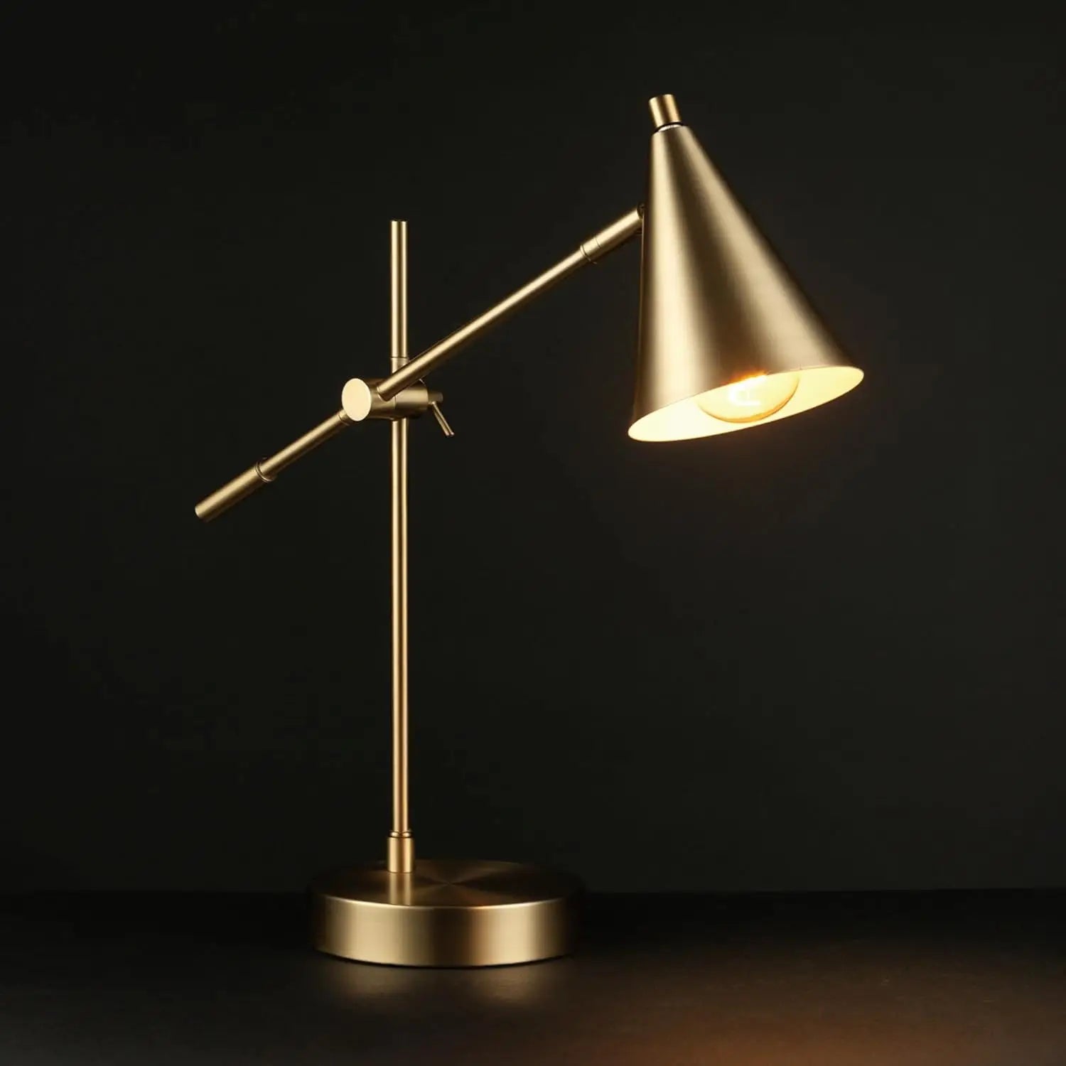 Adjustable Brass Desk Lamp with Modern Cone Shade, E26 Base for Bedroom or Office Lighting