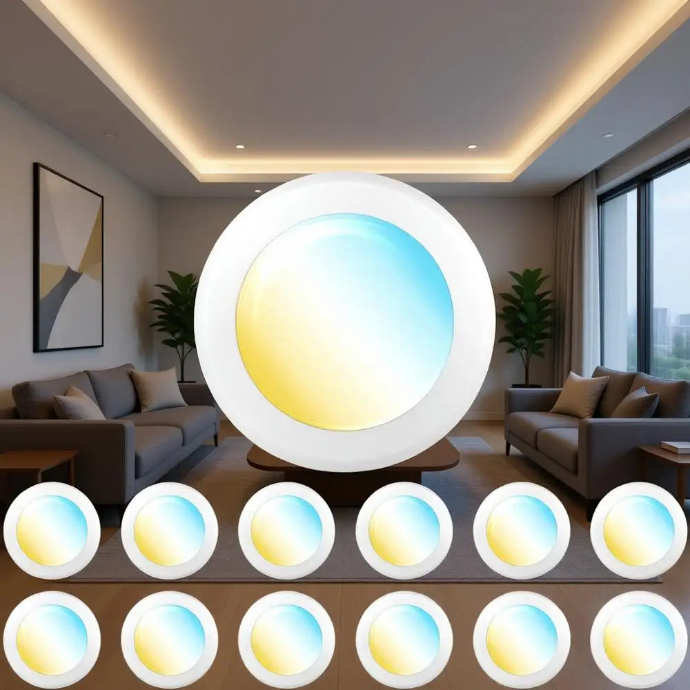 12 Pack LED Disc Lights Ceiling 6 Inch, Mount Disk Light, Recessed Can Lighting, 1050 LM, 15W (75W Equivalent), Selectable CCT 3