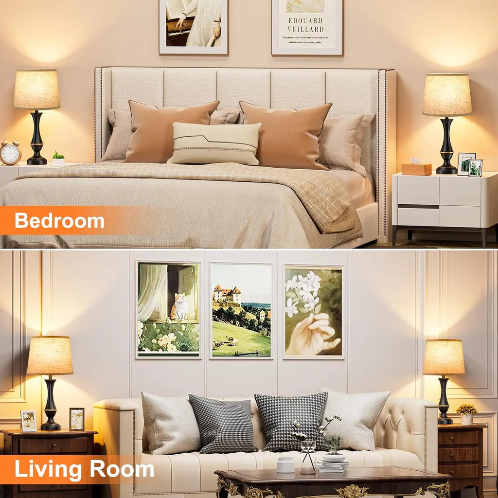 Touch Control Dimmable Bedside Lamps Set of 2 with USB C+A Ports, LED Bulbs Included for Bedroom Living Room