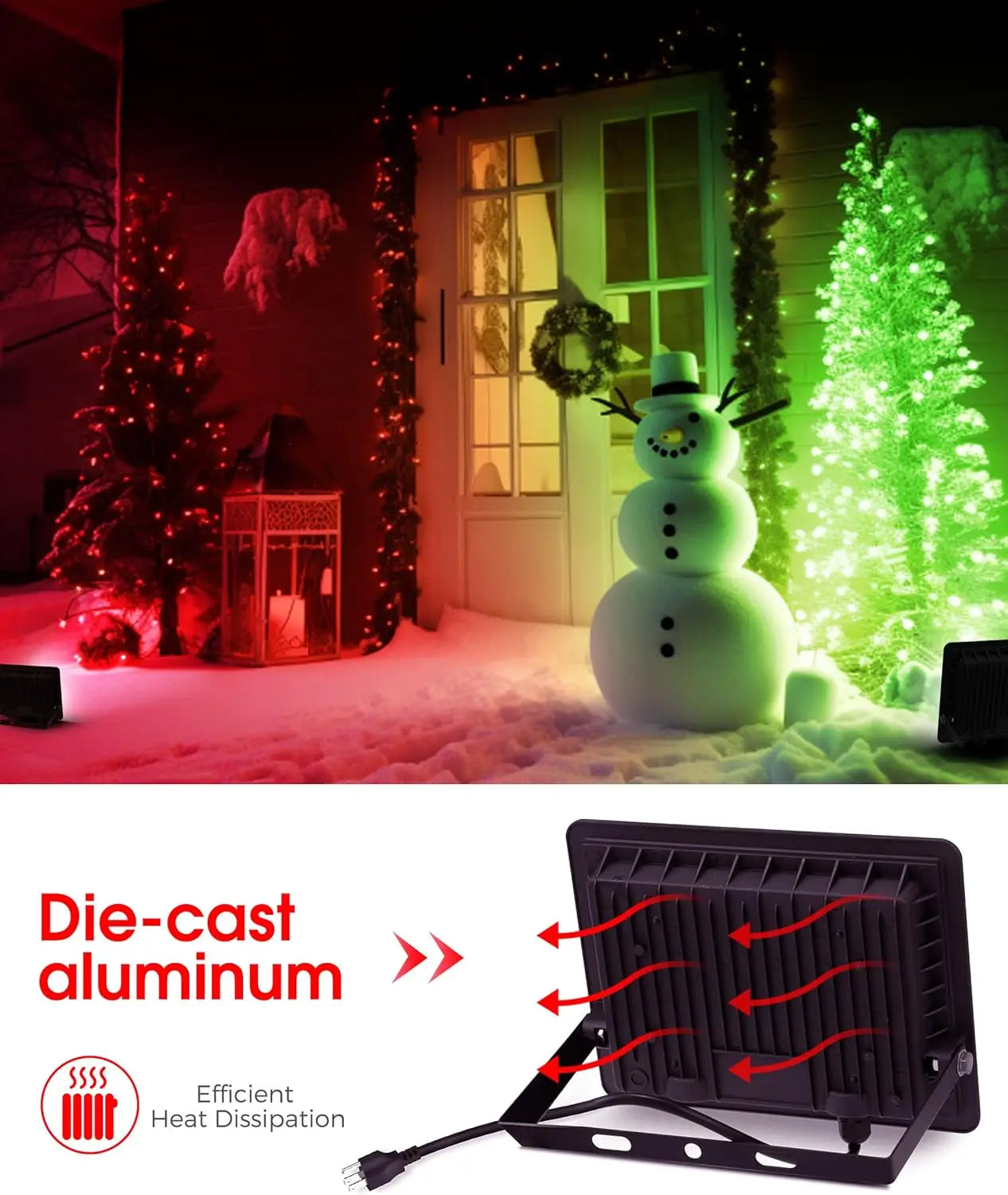 50W Red LED Flood Light with Dusk to Dawn Sensor, IP66 Waterproof for Outdoor Christmas Decor, UL Listed, 2 Pack