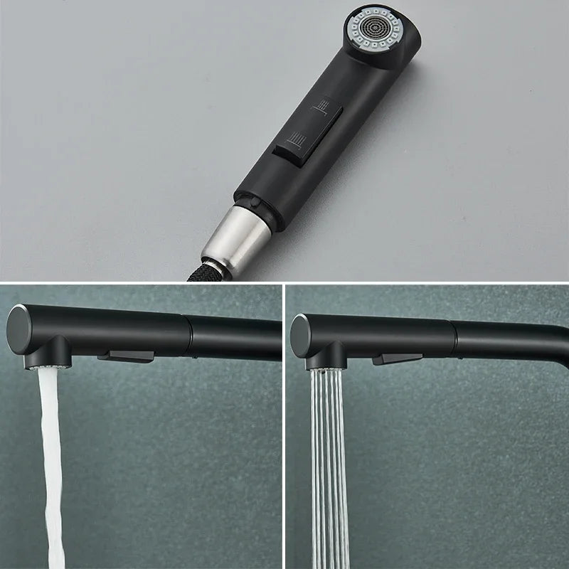 Black Pull Out Kitchen Sink Faucet Two Model Stream Sprayer Nozzle Stainless Steel Hot Cold Wate Mixer Tap Deck