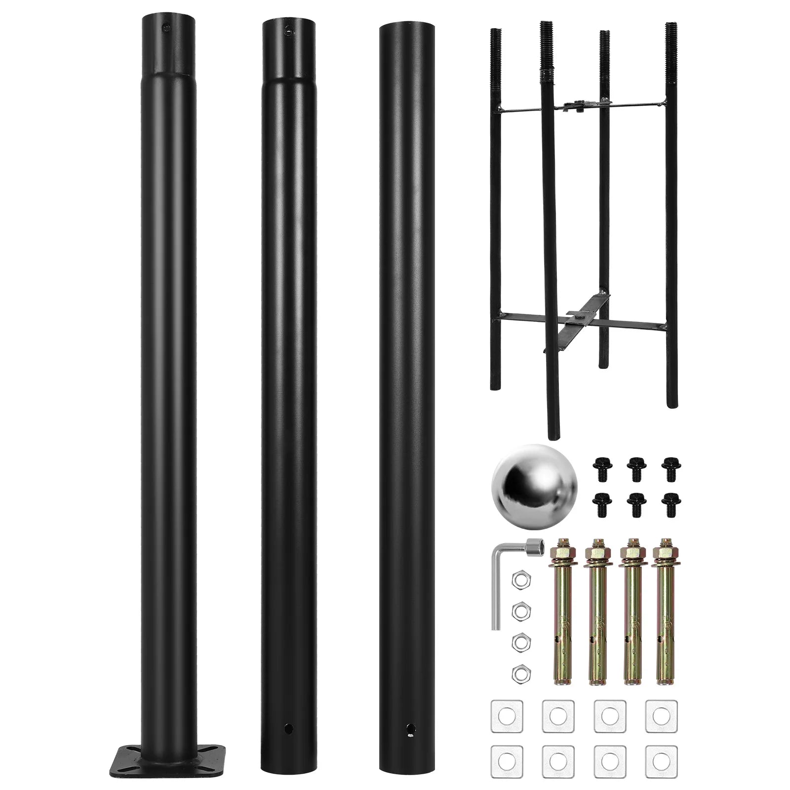 10Ft Tall Splicing Lights Column with Rebar Cage Base 3-Meter Straight Road Pole Weather-Resistant for Street/Parking Lots/Park