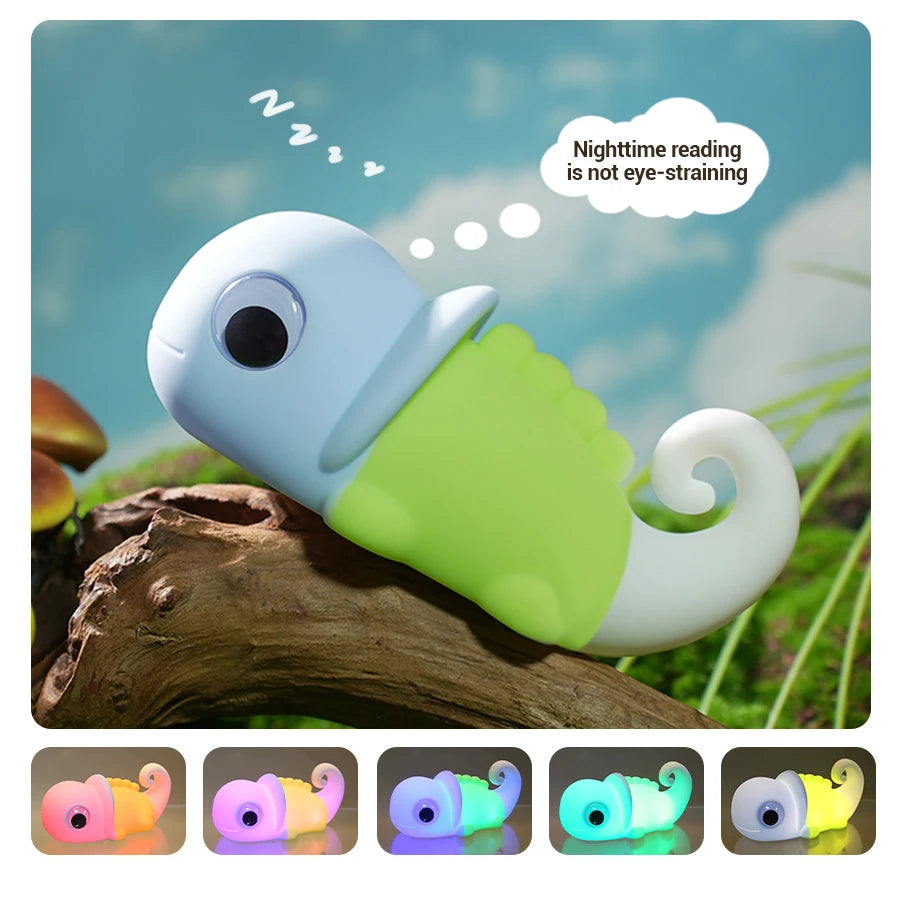 Cute Chameleon Night Light USB Rechargeable Silicone Lamp for Eye Protection and Soft Glow, Room Decor for Kids Reading Lamp