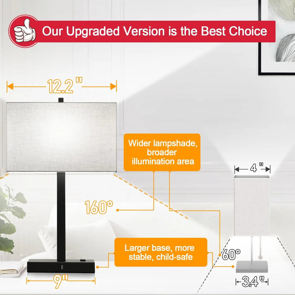 Set of 2 Dimmable Touch Bedside Lamps with USB Charging, AC Outlet, and LED Bulbs for Bedroom or Office