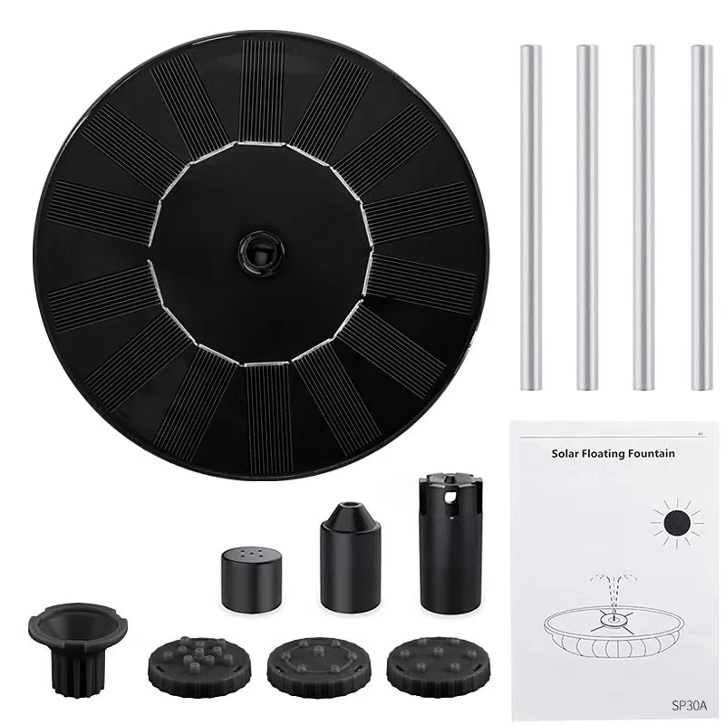 1W/1.5W/2.5W Outdoor Solar Fountain Suitable for Garden Pond Solar Fountain Pump Kit with 6 Nozzles for Garden Decoration