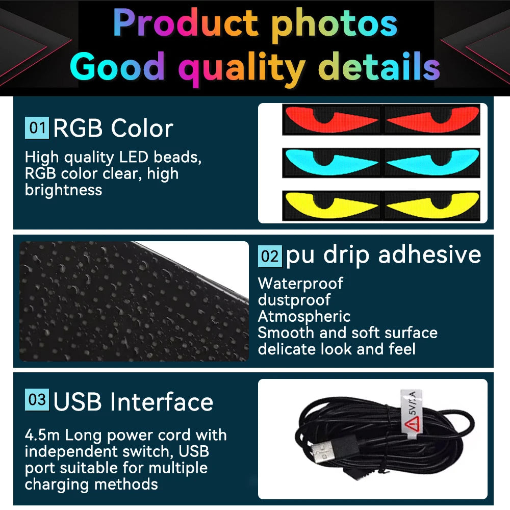 Scrolling Advertising Bluetooth App 5V USB Control LED Car Sign Animation Programmable For Car Show LED Matrix Pixel Panel Light