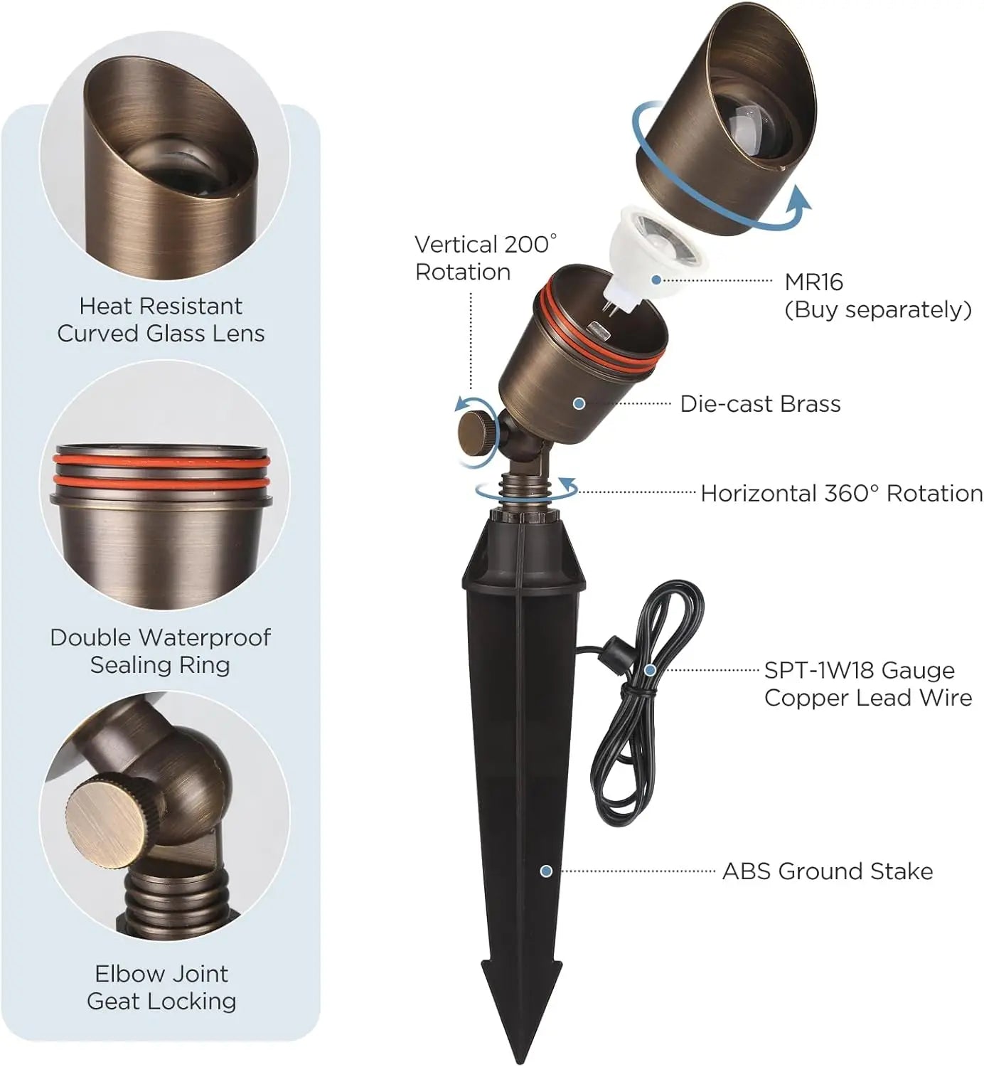 12V Waterproof LED Spotlights for Garden and Yard, Bronze Accent Lighting Fixture Without Bulb, 6 Pack